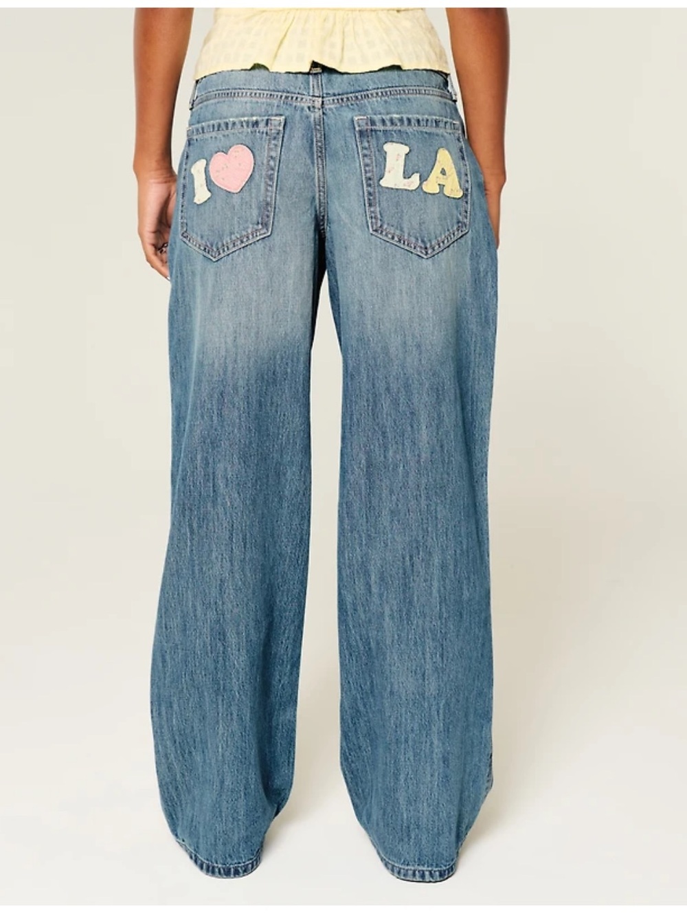 Hollister Low-Rise Medium Wash Los Angeles Graphic Baggy Jeans “I love LA” 00S